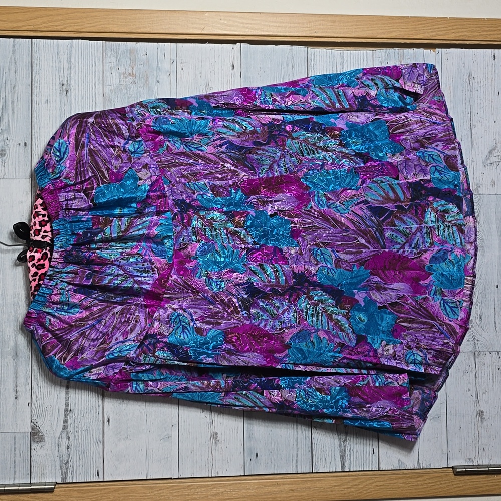Vintage 80s Chimnee New York Floral Purple Blue Pleated Skirt Sz 14